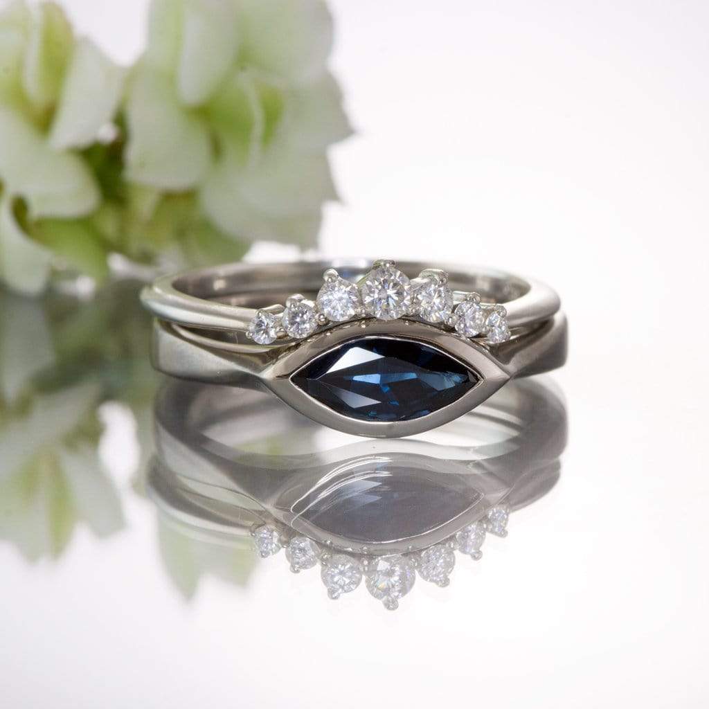 Marquise Blue Sapphire Bezel Solitaire Engagement Ring Ring by Nodeform