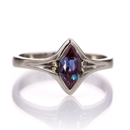 Chatham Marquise Alexandrite Semi-Bezel Solitaire Engagement Ring 9x4.5mm / 14k PD White Gold Ring by Nodeform