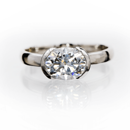 Sideways Oval Moissanite Ring Half Bezel Solitaire Engagement Ring Ring by Nodeform