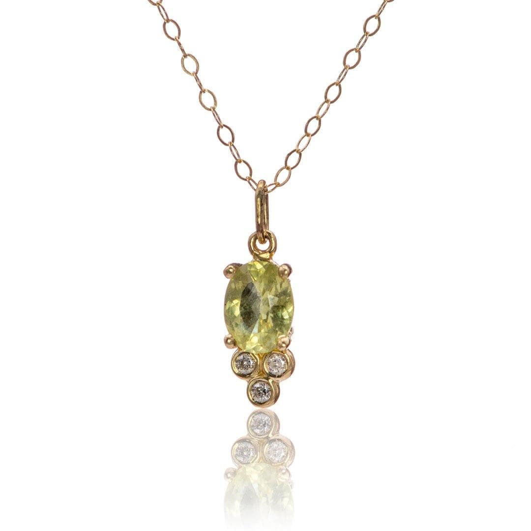 Accented Oval Green Montana Sapphire & Moissanite 14k Yellow Gold Pendant Necklace, Ready to Ship 14k Yellow Gold Necklace / Pendant by Nodeform