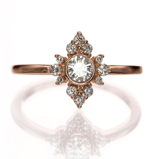 Ava Ring - Moissanite, Diamond or White Sapphire Halo Engagement Ring 4mm Colorless F1 Moissanite (DEF Color) / Forever One Moissanite Halo / 14k Rose Gold Ring by Nodeform