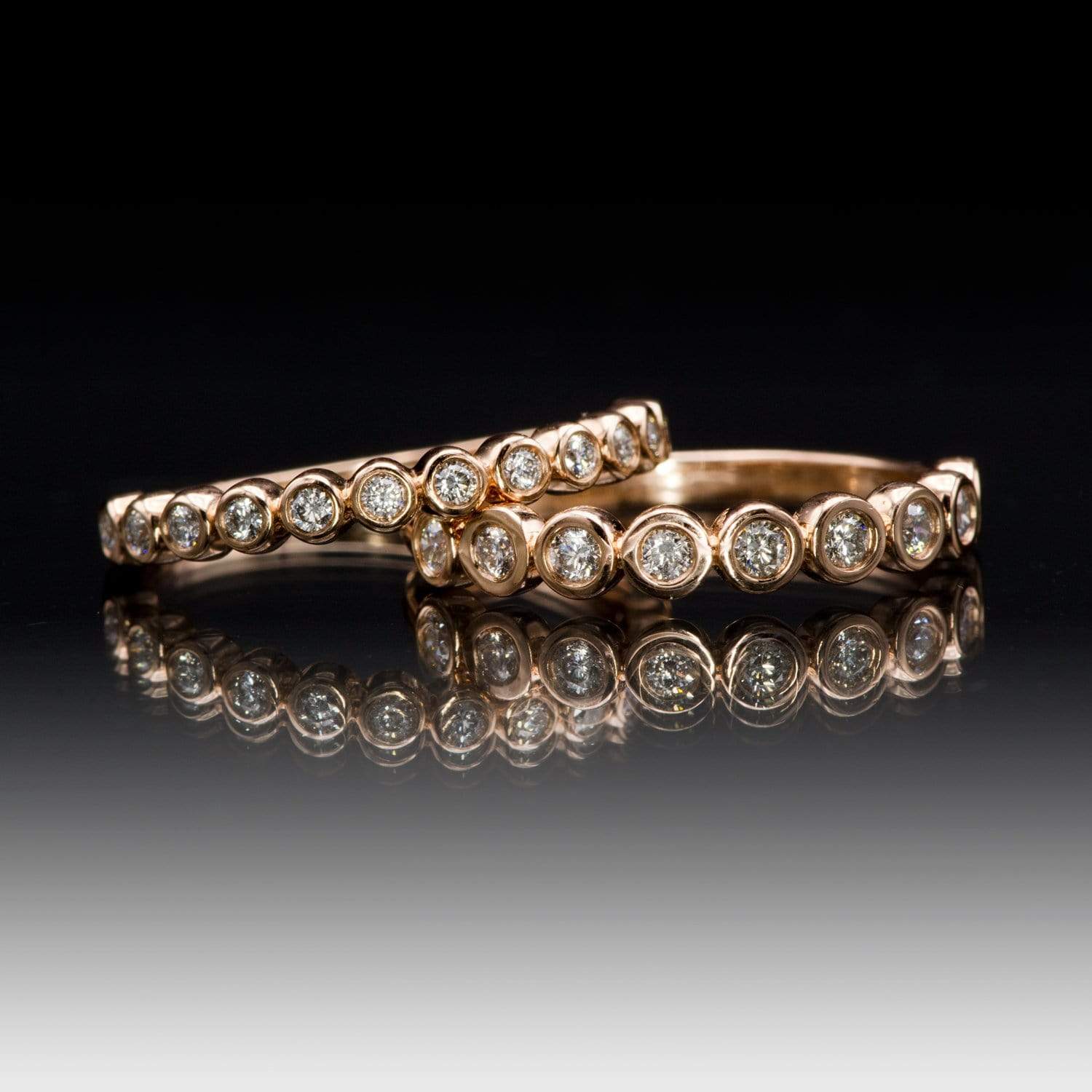 Betty Anniversary Band - Bezel Set Diamond Half Eternity Stacking Wedding Ring 1/5TCW (Min): 1.5mm diamonds / 14k Rose Gold Ring by Nodeform