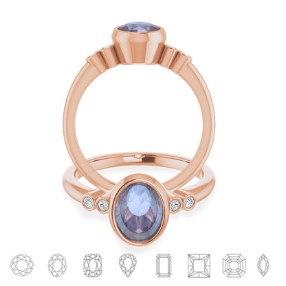 Brooklynn - Bezel Set Accented Engagement Ring with Side Stones - Setting only 14k Rose Gold / Genuine Diamond Accents Ring Setting by Nodeform