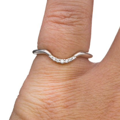 Celine Band - C-Shape Contoured Accented Diamond Sterling Silver Curved Wedding Ring, Ready To Ship Ring by Nodeform
