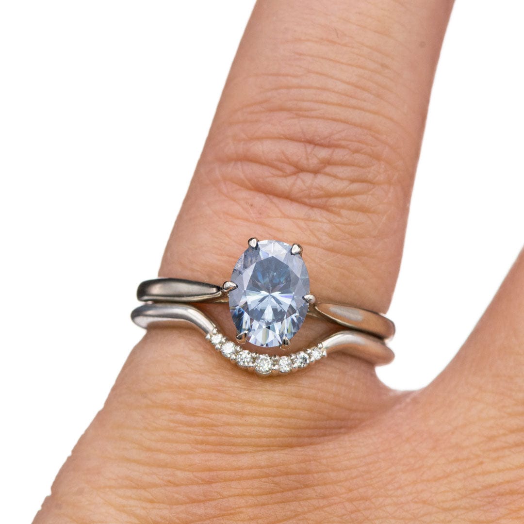Dahlia Solitaire - Oval Blue Moissanite 6-Prong 14k White Gold Engagement Ring, size 4 to 9 Ring Ready To Ship by Nodeform