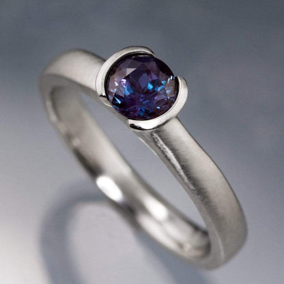 Chatham Alexandrite Half Bezel Solitaire Engagement Ring Ring by Nodeform