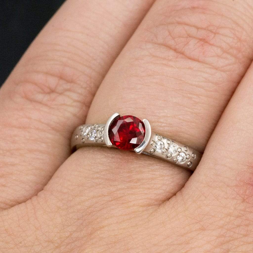 Ruby Half Bezel Diamond Star Dust Engagement Ring Ring by Nodeform