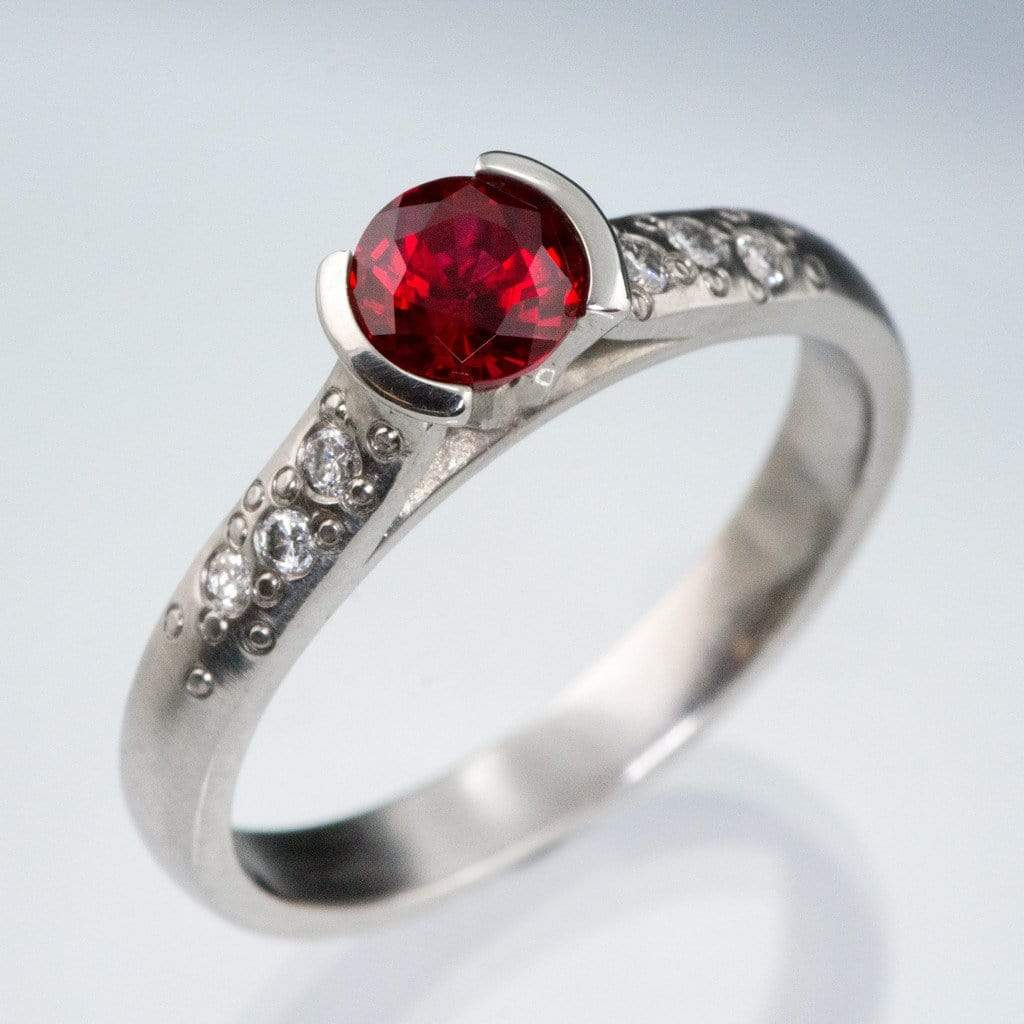 Ruby Half Bezel Diamond Star Dust Engagement Ring Ring by Nodeform