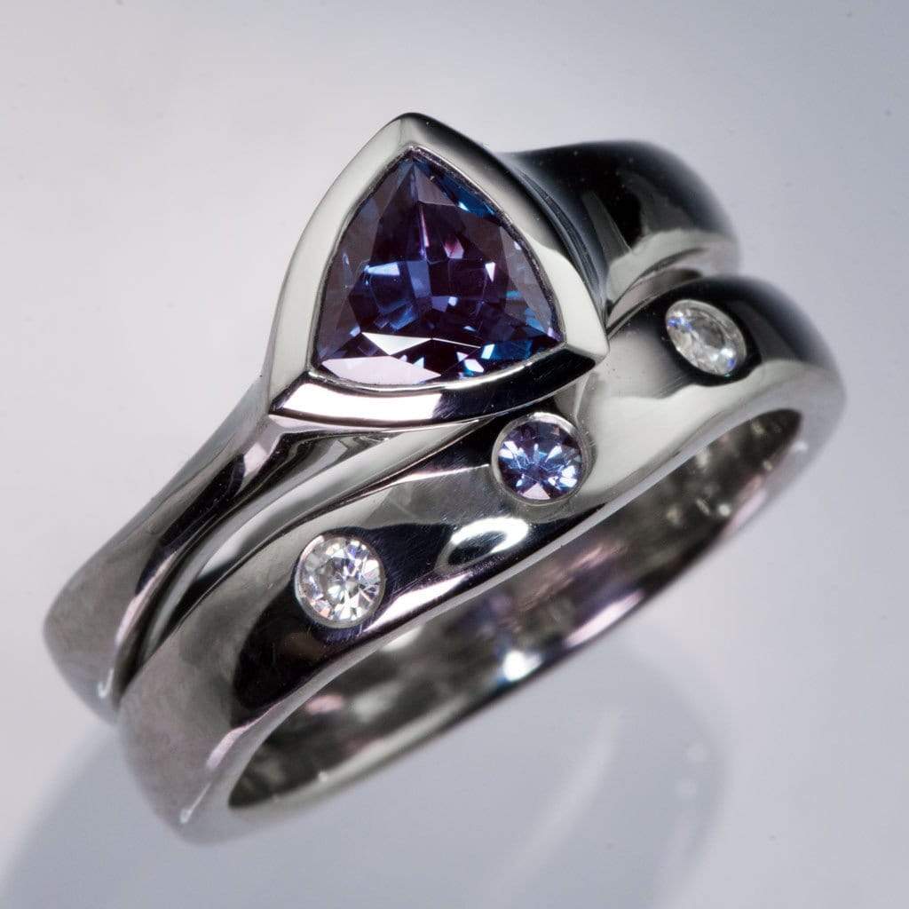 Trillion Chatham Created Alexandrite Bezel Solitaire Engagement Ring