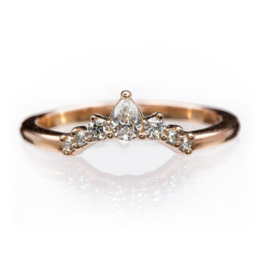 Claire Band- Graduated Diamond, Moissanite or White Sapphire Curved Contoured Crown Stacking Wedding Ring All Genuine White Diamonds SI2-3, G-H / 14k Rose Gold Ring by Nodeform