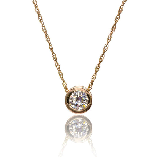 Classic Round 0.5ct Moissanite Slide Pendant Necklace 5mm Colorless Forever One Moissanite / 14k Rose Gold Necklace / Pendant by Nodeform