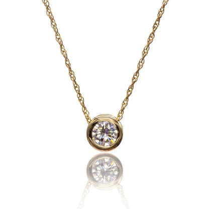 Classic Round 0.5ct Moissanite Slide Pendant Necklace 5mm Colorless Forever One Moissanite / 14k Yellow Gold Necklace / Pendant by Nodeform