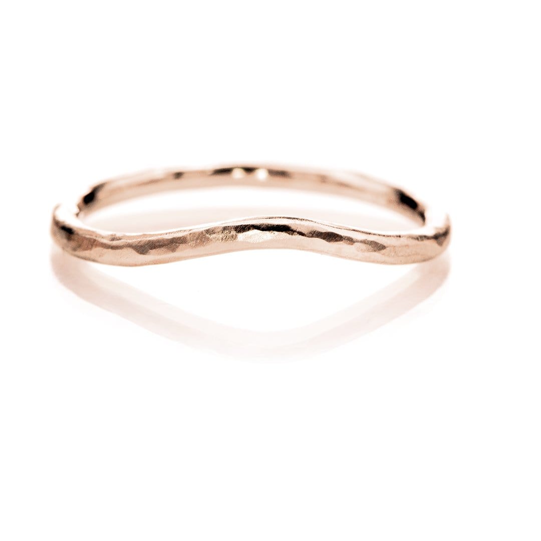 Contoured Curved Skinny Hammered Texture Thin Wedding Band 14k Rose Gold Ring by Nodeform
