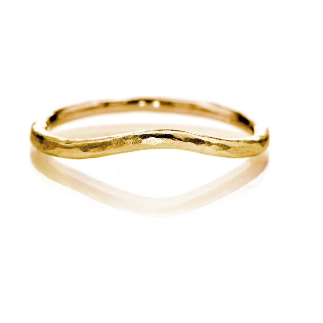Contoured Curved Skinny Hammered Texture Thin Wedding Band 14k Yellow Gold Ring by Nodeform