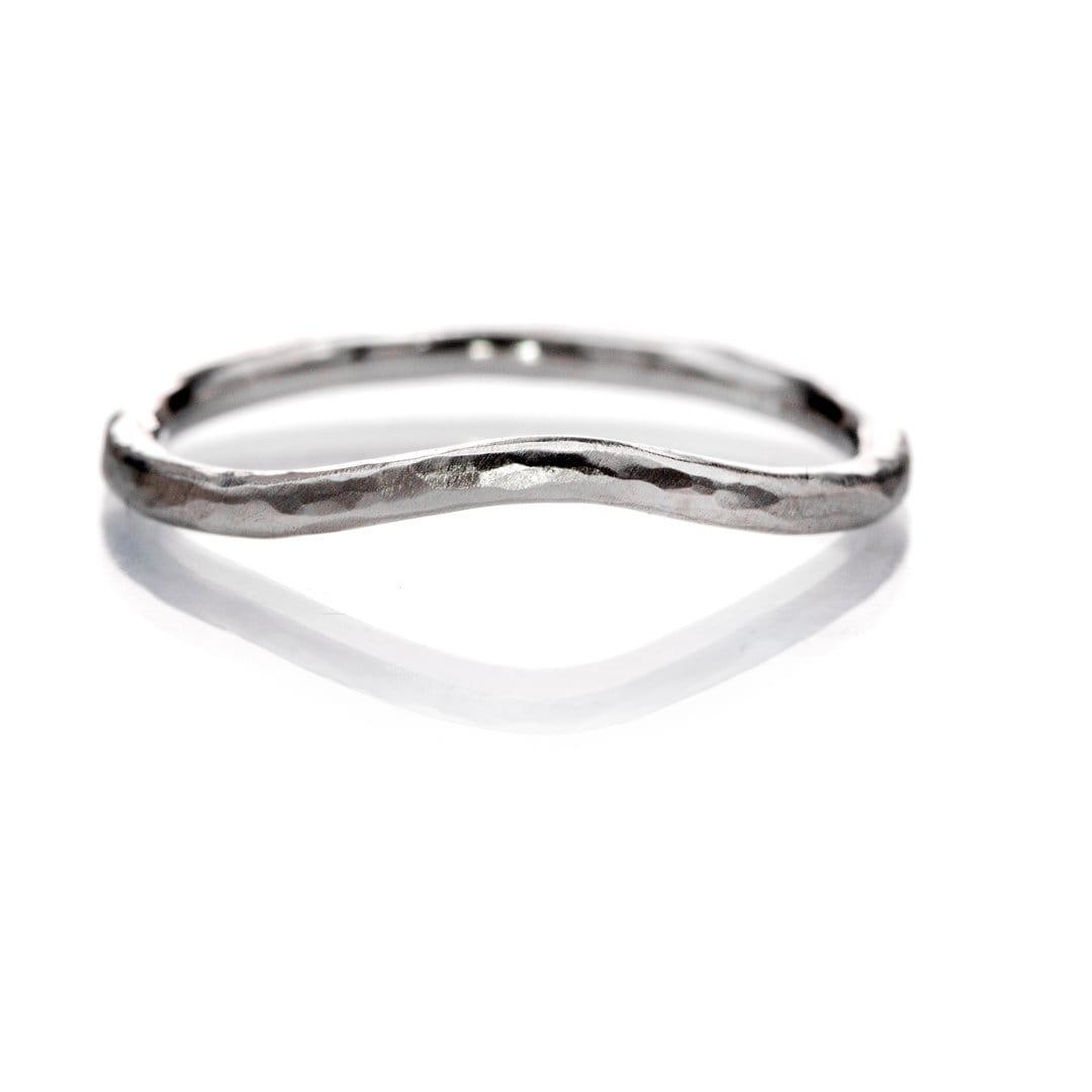 Contoured Curved Skinny Hammered Texture Thin Wedding Band 14kPD White Gold Ring by Nodeform