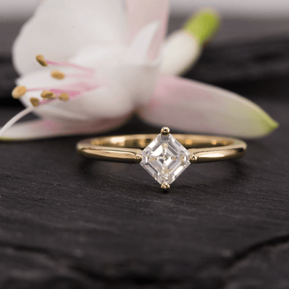 Cora Asscher Cut Moissanite Compass Prong Set 18k Gold Solitaire Engagement Ring, size 4 to 9 Cora Asscher Ring Ring Ready To Ship by Nodeform