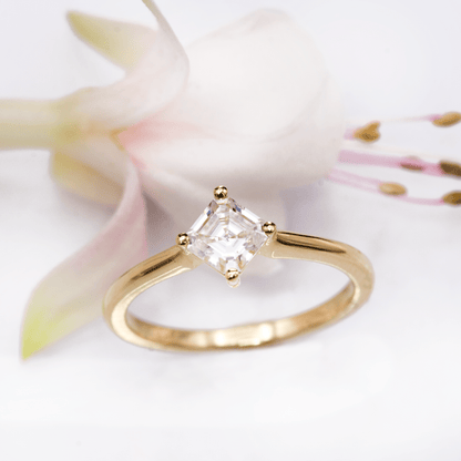 Cora Asscher Cut Moissanite Compass Prong Set 18k Gold Solitaire Engagement Ring, size 4 to 9 Cora Asscher Ring Ring Ready To Ship by Nodeform