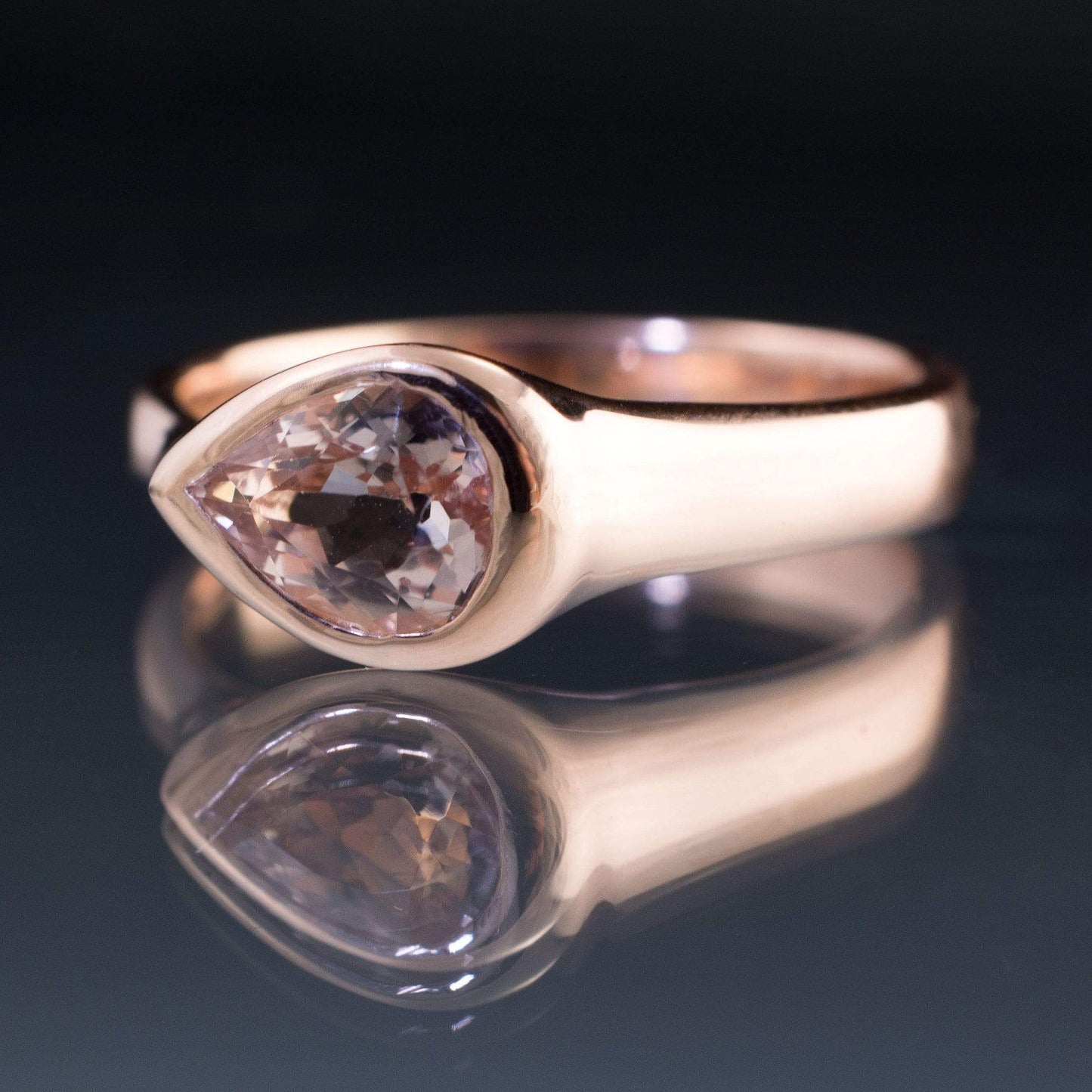 Pear Pink Morganite Sideways Tear Drop Bezel Solitaire Engagement Ring Ring by Nodeform