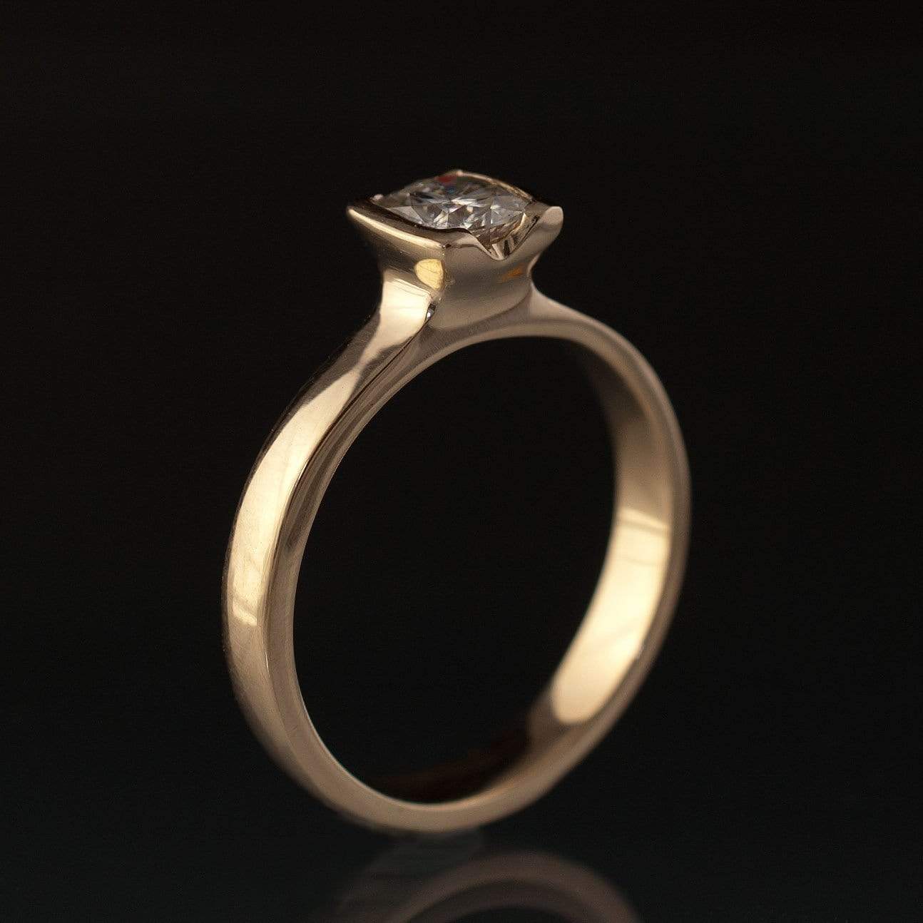 Cushion Moissanite Half Bezel Solitaire Gold Engagement Ring Ring by Nodeform