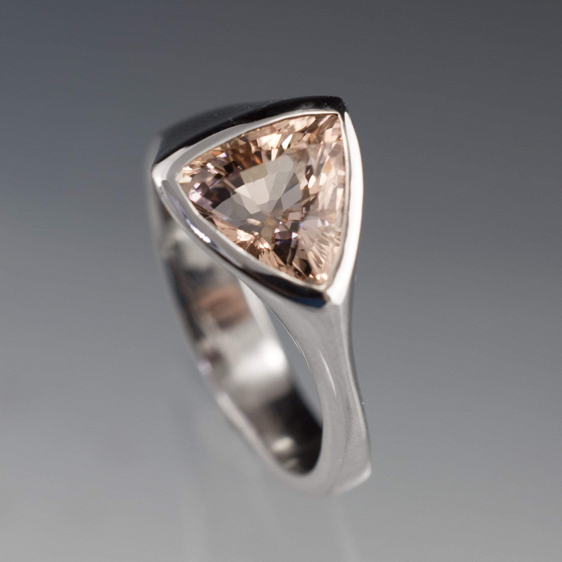 Trillion Pink Morganite Bezel Solitaire Engagement Ring 8mm/1.5ct / 18kPD White Gold Ring by Nodeform