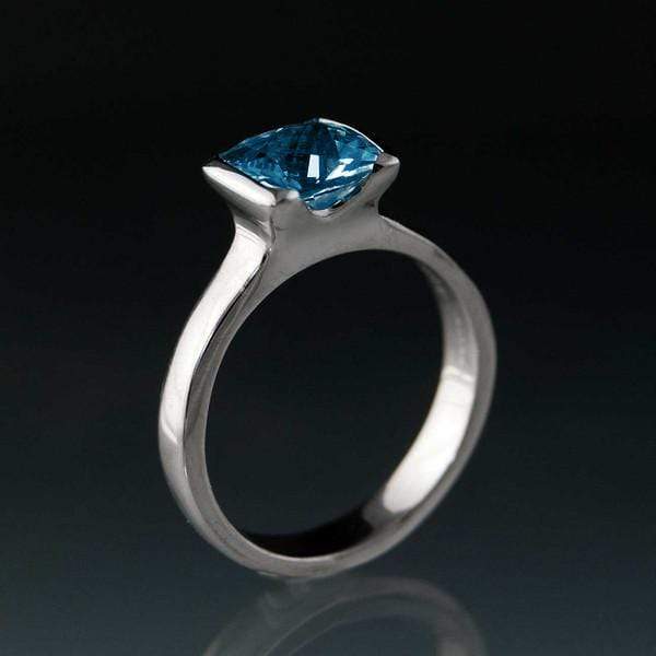 Cushion London or Swiss Blue Topaz Half Bezel Statement Ring Ring by Nodeform