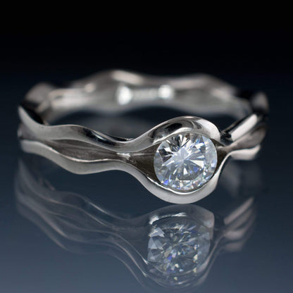 Wave Round Brilliant Moissanite Solitaire Wedding or Engagement Ring Ring by Nodeform