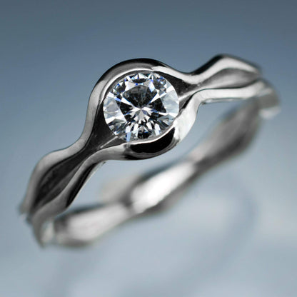 Wave Round Brilliant Moissanite Solitaire Wedding or Engagement Ring Ring by Nodeform