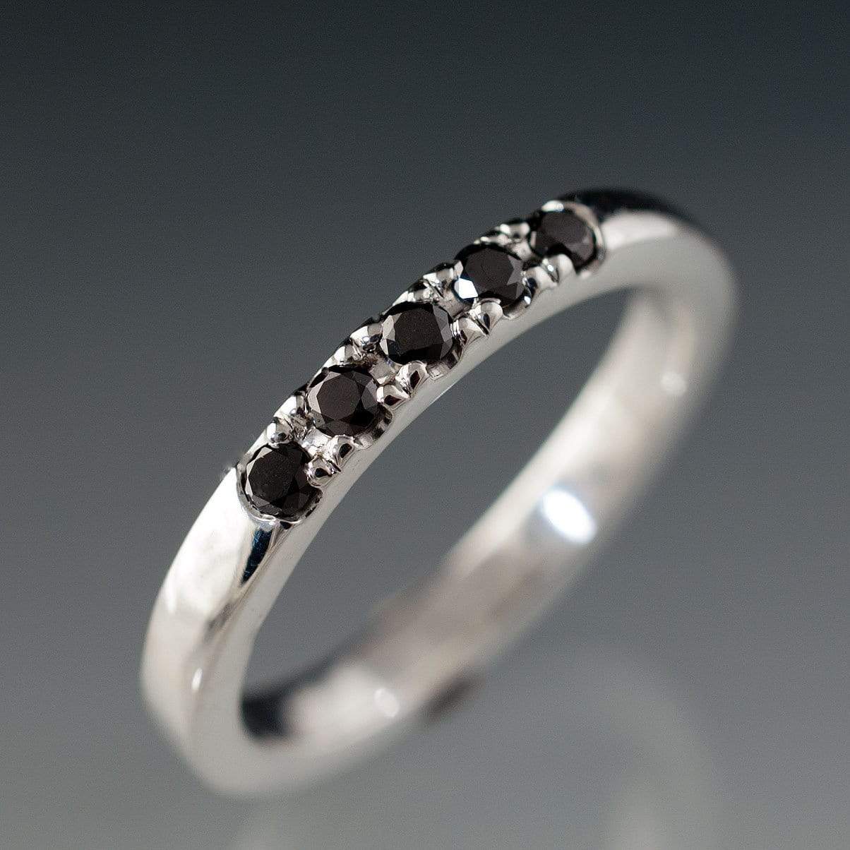 Black Diamond Pave French Set Ring Stacking Wedding Band 5 Black Diamonds (~0.2ct) / 18k Nickel White Gold Ring by Nodeform