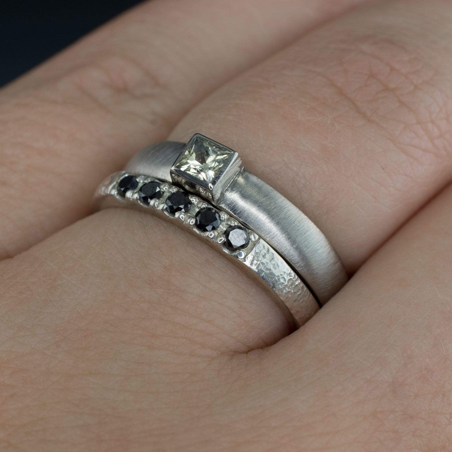 Black Diamond Pave French Set Ring Stacking Wedding Band Ring by Nodeform