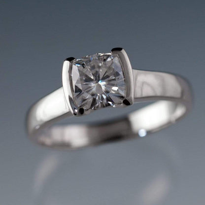 Cushion Moissanite Half Bezel Set Solitaire Engagement Ring Ring by Nodeform