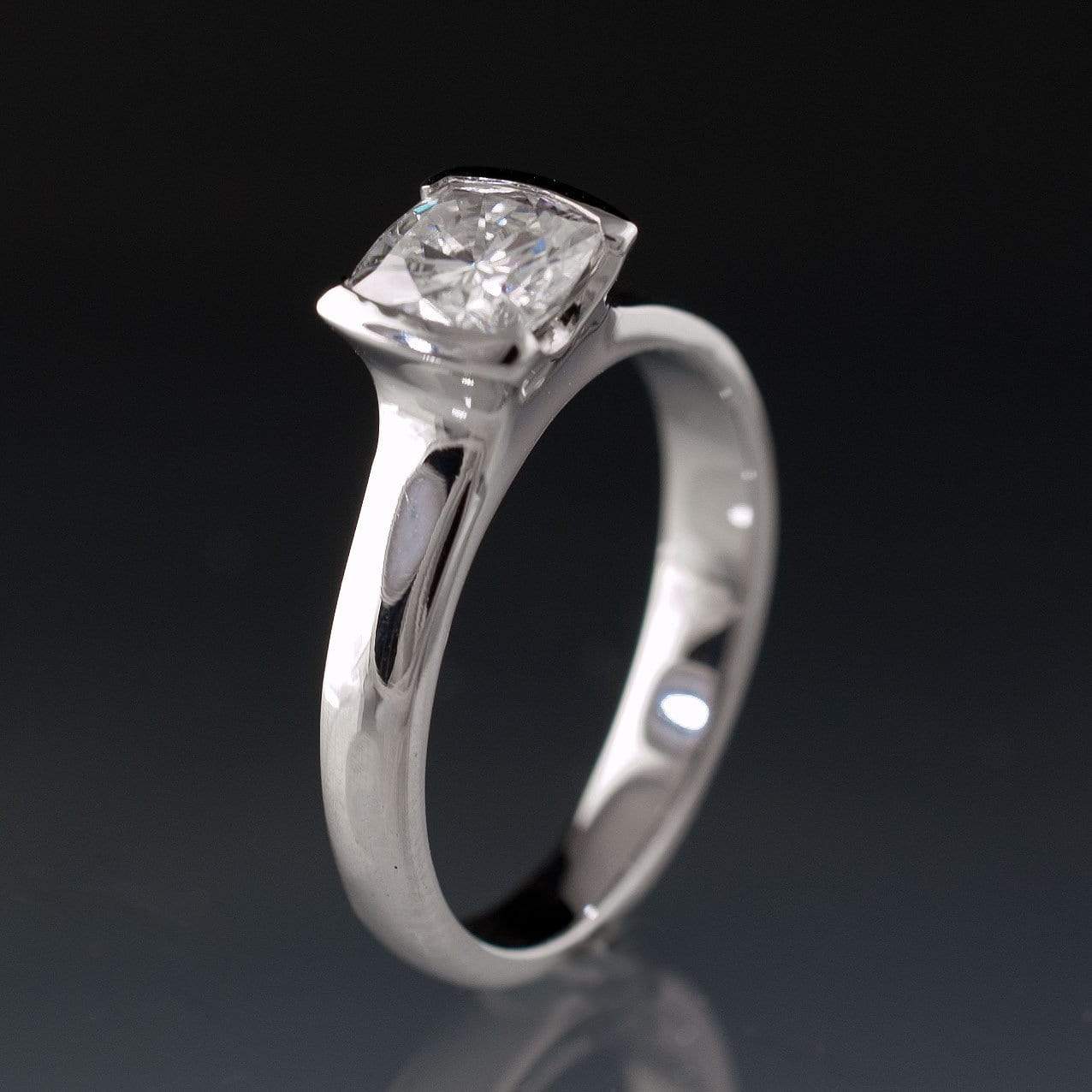 Cushion Moissanite Half Bezel Set Solitaire Engagement Ring Ring by Nodeform