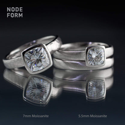 Cushion Moissanite Bezel Engagement Ring and Wedding Band Bridal Set Ring by Nodeform
