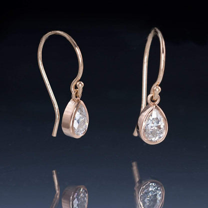 Tear Drop Pear Moissanite Dangle Earrings 6x4mm Forever One Moissanites / 14k White Gold Earrings by Nodeform