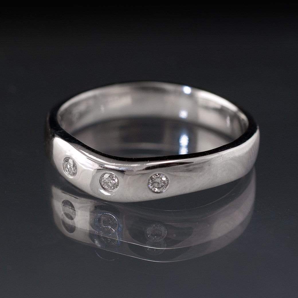 Diamond Fitted Contoured Wedding Ring, Diamond Shadow Band Sterling Silver Ring by Nodeform