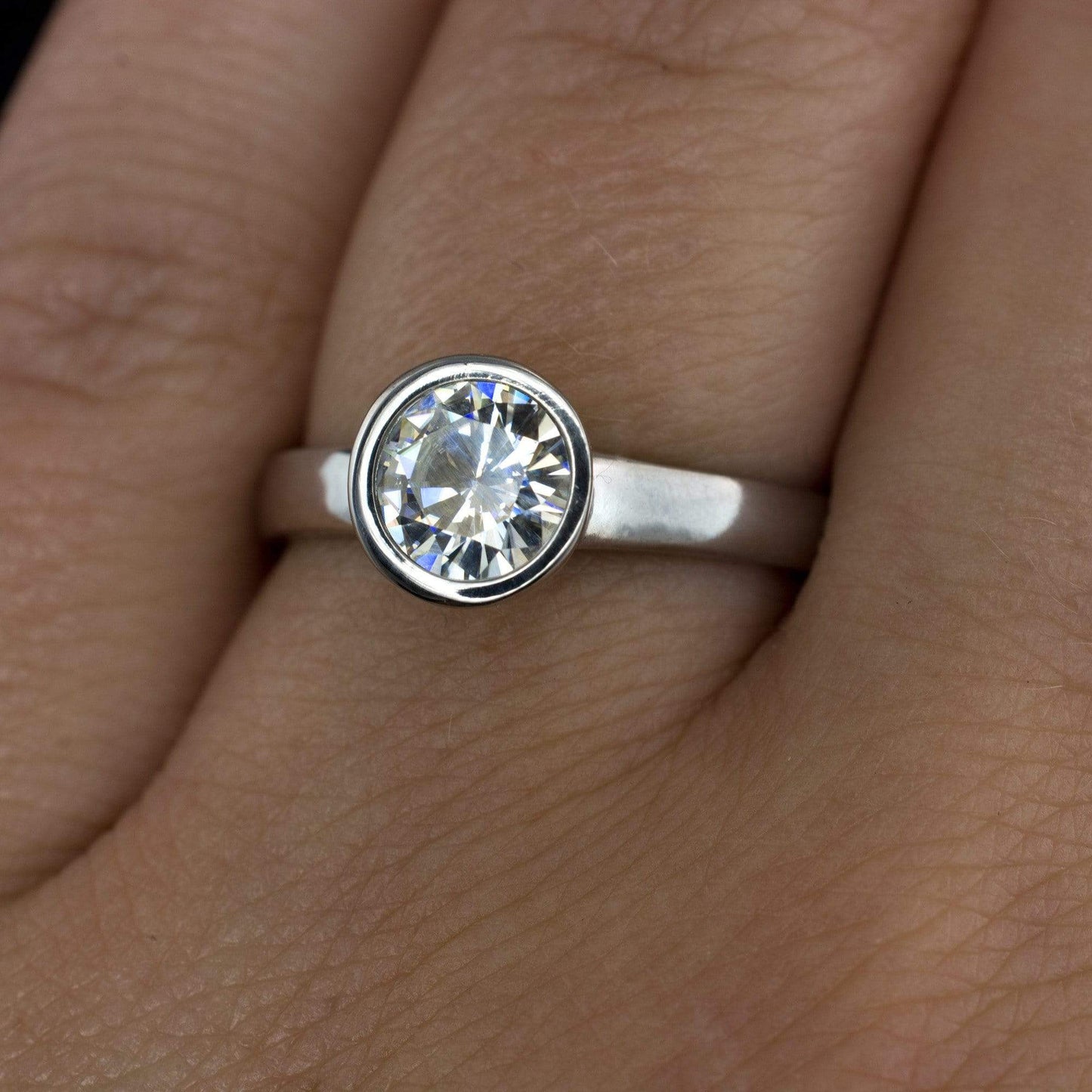 Round Moissanite Peekaboo Bezel Solitaire Engagement Ring Ring by Nodeform