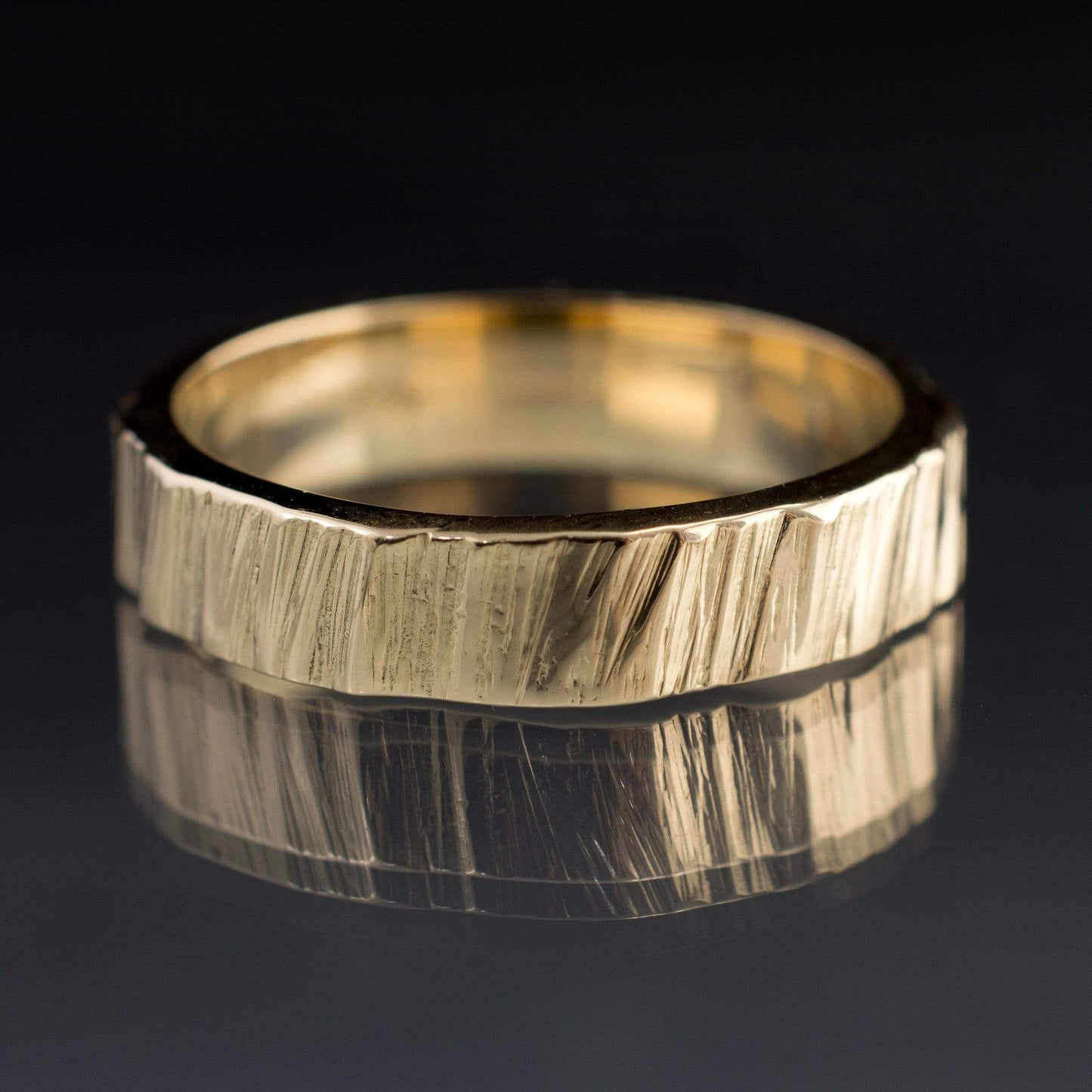 Wide Saw Cut Texture Wedding Band in Yellow Gold or Rose Gold Ring by Nodeform