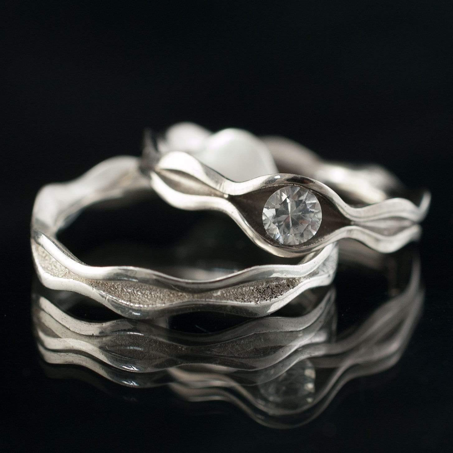 Wave White Sapphire Ring Bridal Set Ring by Nodeform