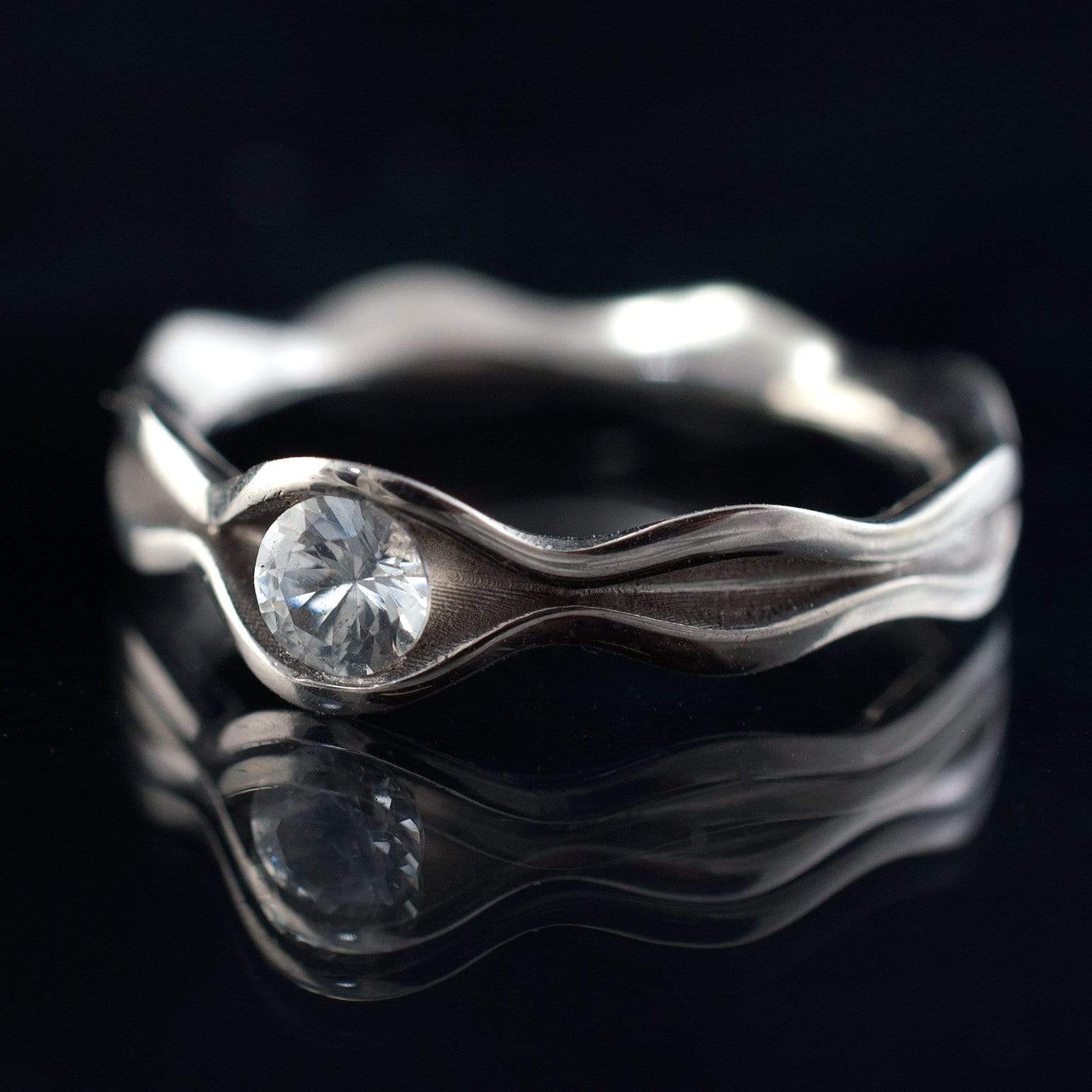 Wave White Sapphire Ring Bridal Set Ring by Nodeform