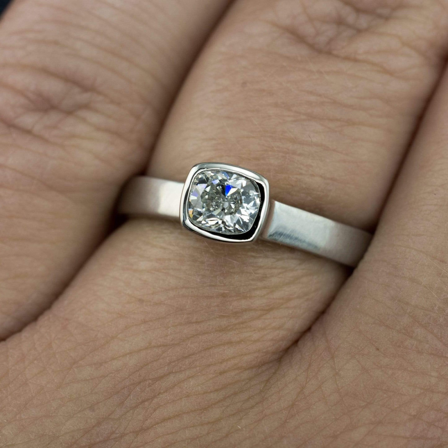Cushion Cut Diamond Bezel Set Solitaire Engagement Ring Ring by Nodeform