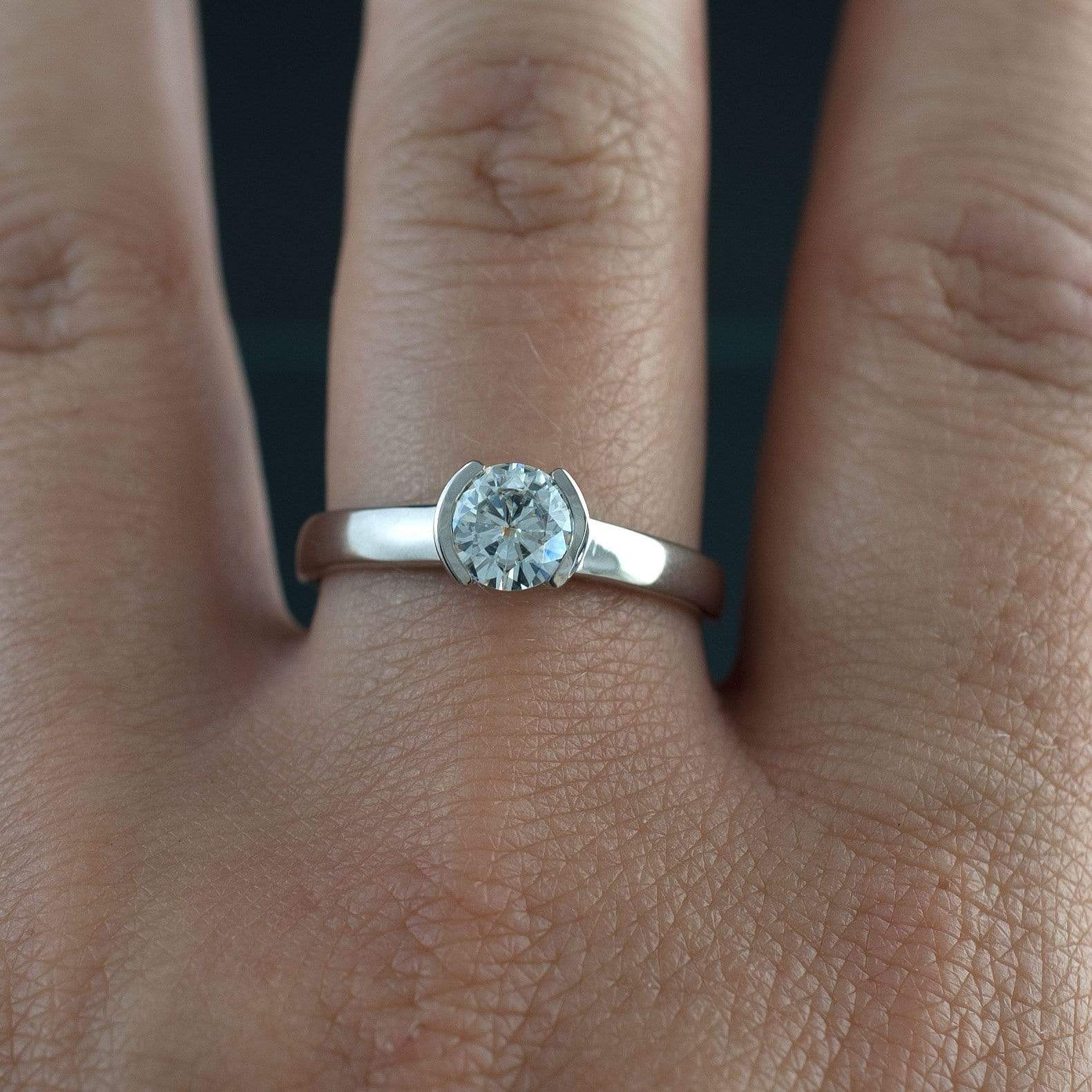 Round Brilliant Moissanite Modified Tension Solitaire Engagement Ring Ring by Nodeform