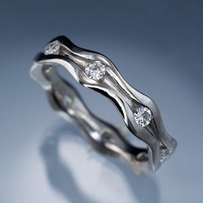 Wave Moissanite Eternity Wedding Ring 14kPD White Gold Ring by Nodeform