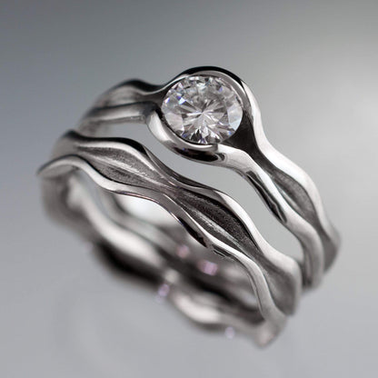 Wave Round Moissanite Ring Bridal Set Ring by Nodeform