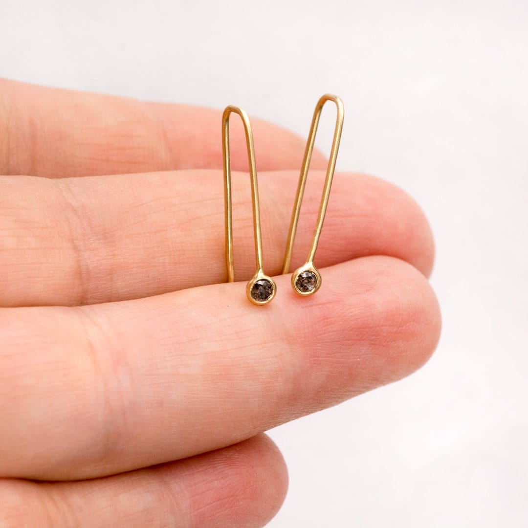 Natural Diamond Safety Pin Earrings 14K Yellow Gold Diamond 