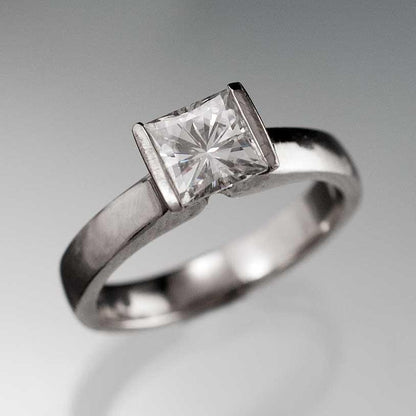 Princess Cut Moissanite Modified Tension Solitaire Engagement Ring Ring by Nodeform