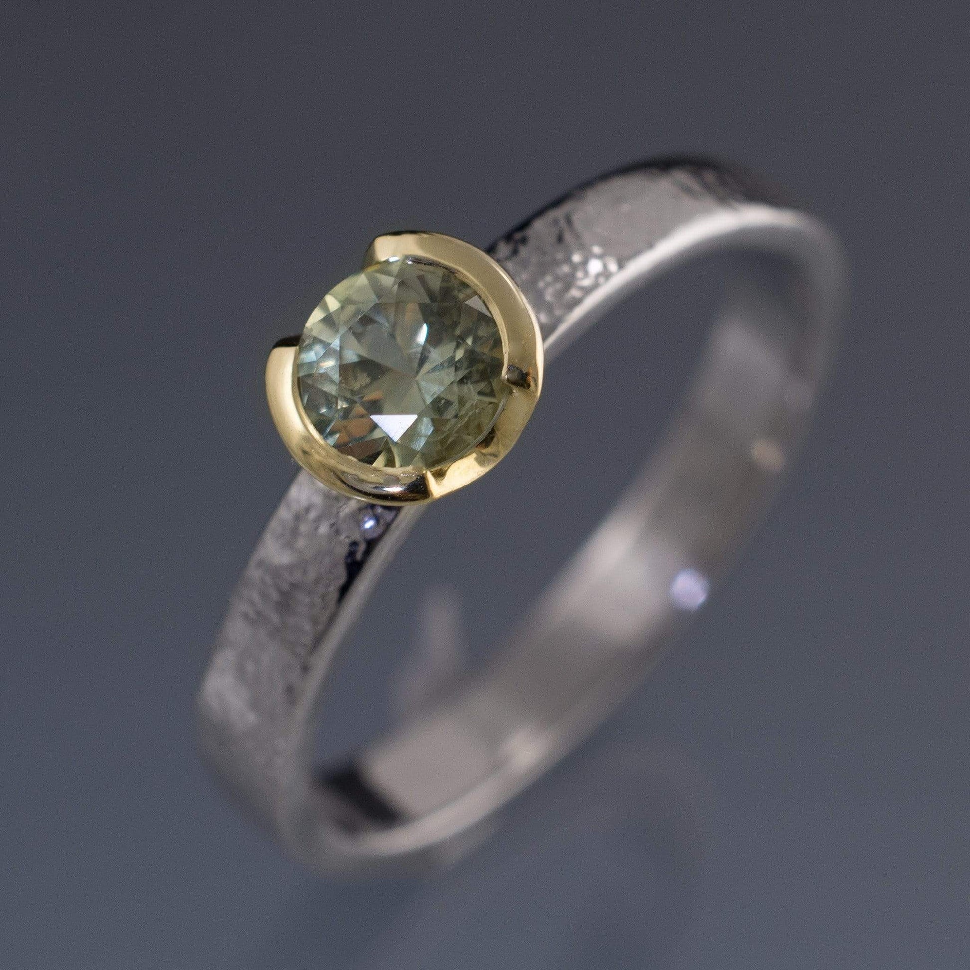 Pale Cream to Pastel Blue Fair Trade Montana Sapphire Gold Semi-Bezel Solitaire Engagement Ring Ring by Nodeform
