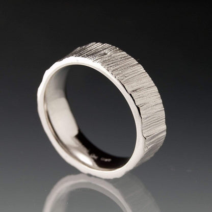 Set of 2 Wide Saw Cut Texture Wedding Bands Ring Set by Nodeform