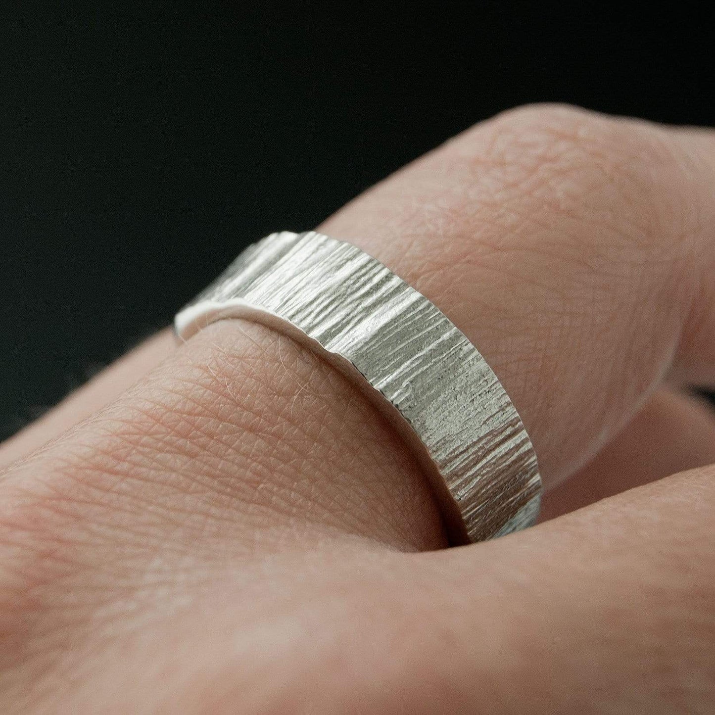 Wide Saw Cut Texture Wedding Band Ring by Nodeform