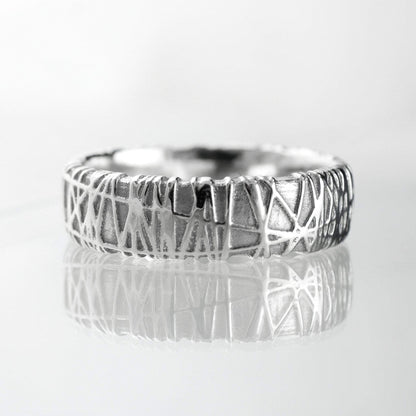 5.5mm Wide Woven Texture Sterling Silver Wedding Band, Bird Nest Ring, Ready to Ship Sterling Silver Ring Ready To Ship by Nodeform