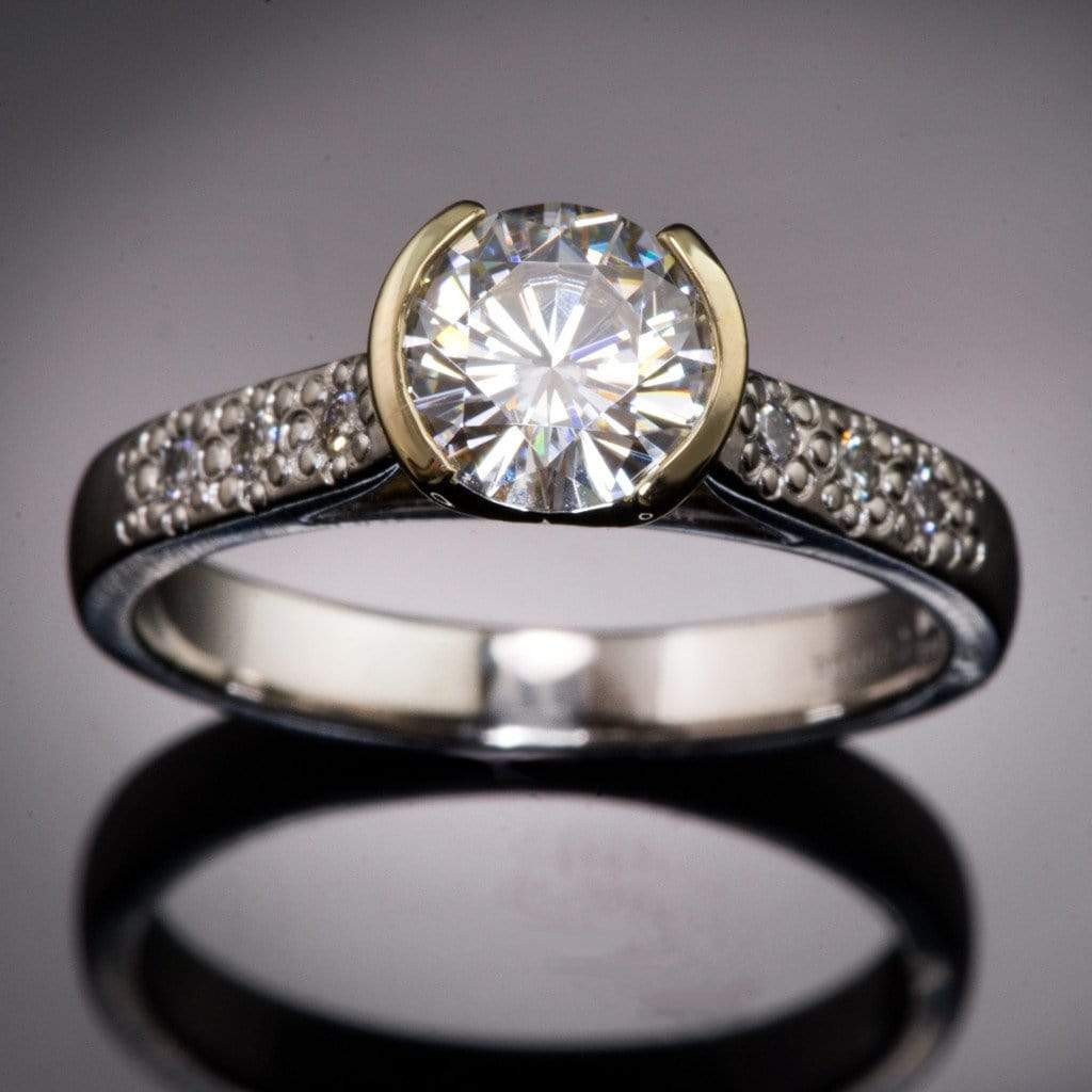 Moissanite Gold Half Bezel Mixed Metal Diamond Star Dust Engagement Ring Ring by Nodeform