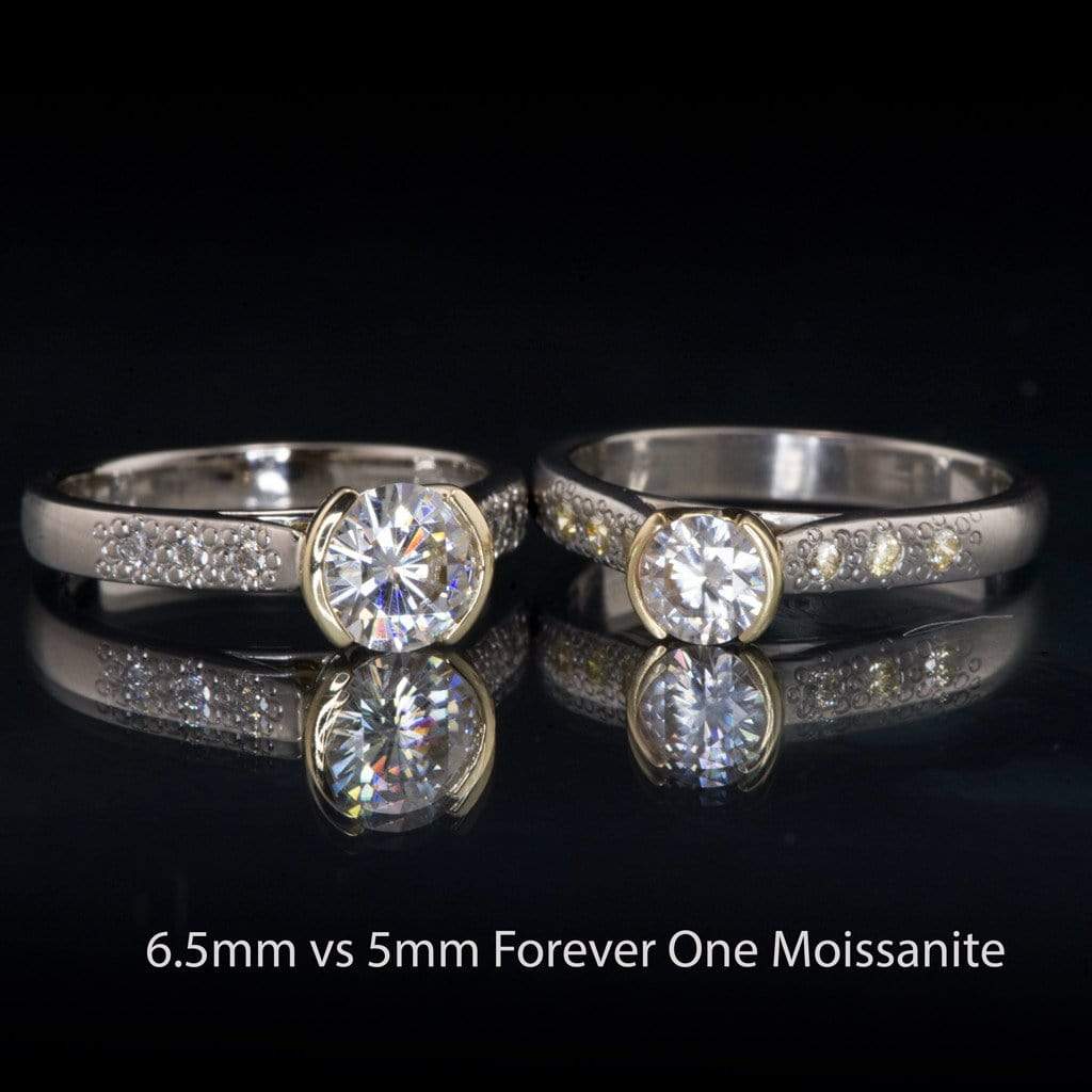 Moissanite Gold Half Bezel Mixed Metal Diamond Star Dust Engagement Ring Ring by Nodeform